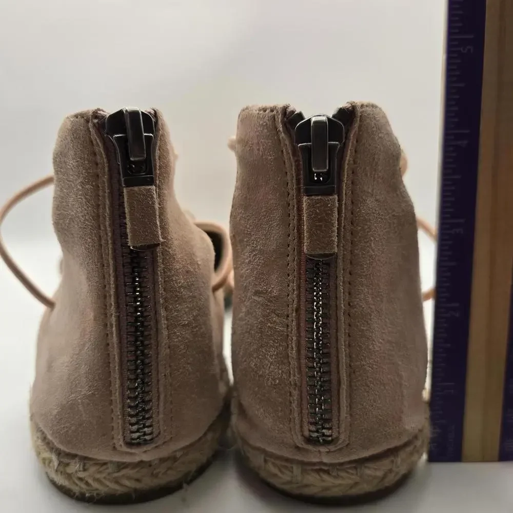 Eileen Fisher Blush Suede Elastic Strap Espadrille Flats Women's 9 Pink Zip